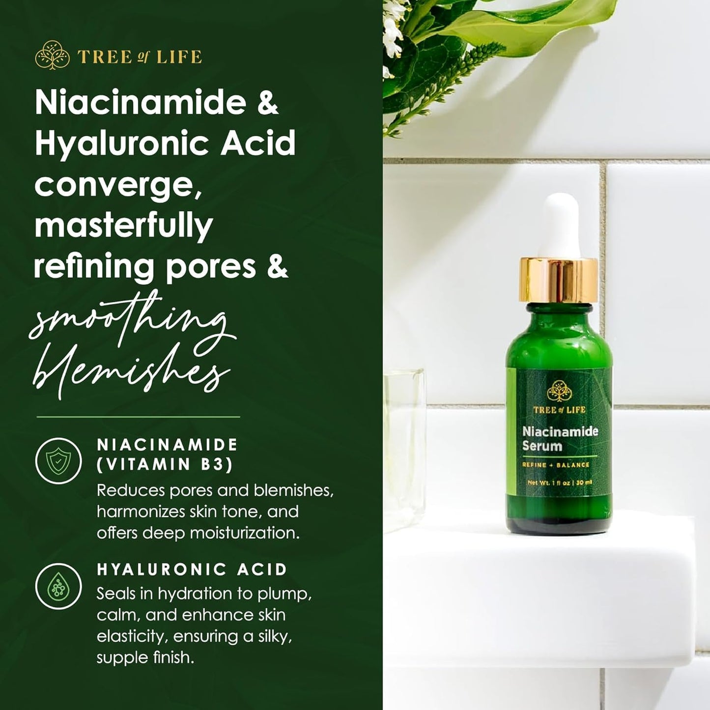 Tree of Life Beauty Niacinamide Vitamin B3 Serum, Hydrating Face Oil for Dark and Age Spots, Tightens Pores, Facial Serums for Sensitive Skin Care with Hyaluronic Acid and Vitamin E, 2 Fl Oz-GlimoraGlow