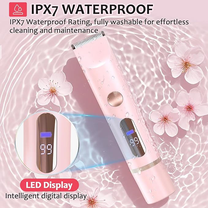 2025 Upgraded Bikini Trimmer for Women - 2 in 1 Dermave Bikini Shaver with LED Display, Dual Head Cordless Electric Shaver, IPX7 Waterproof Wet/Dry Body Hair Trimmer for Face, Body & Intimate Areas-GlimoraGlow
