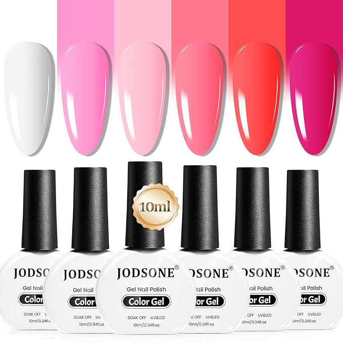 JODSONE 10ml 6 Colors Red Rose Pink Gel Nail Polish Set All Seasons Soak off U V Lamp Gel Manicure Set for Nail Art Long Lasting Valentine's Day Gifts for Her-GlimoraGlow