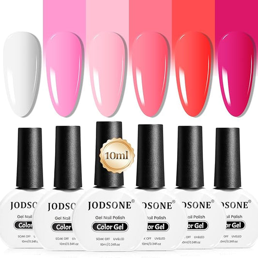 JODSONE 10ml 6 Colors Red Rose Pink Gel Nail Polish Set All Seasons Soak off U V Lamp Gel Manicure Set for Nail Art Long Lasting Valentine's Day Gifts for Her-GlimoraGlow