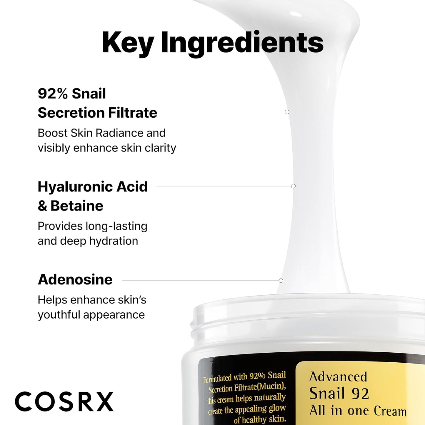COSRX Snail Mucin 92% Face Moisturizer, 3.52 Oz, Lightweight Moisturing Cream for Soft, Glowy Skin, Korean Skin Care, Korean Moisturizer Face Cream-GlimoraGlow