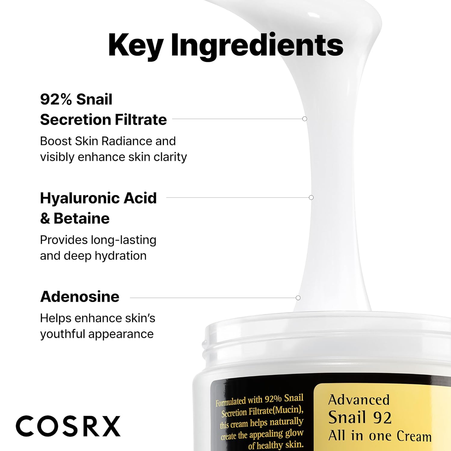COSRX Snail Mucin 92% Face Moisturizer, 3.52 Oz, Lightweight Moisturing Cream for Soft, Glowy Skin, Korean Skin Care, Korean Moisturizer Face Cream-GlimoraGlow