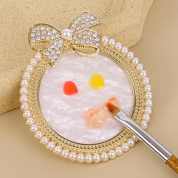 2 Pack Bow with Rhinestones Pearl Nail Art Palette Nail Polish Art Painting Mixing Palette Holder Pearl Edge Professional Cosmetic Nail Art Tools for Women and Girls Nail Polish Display-GlimoraGlow