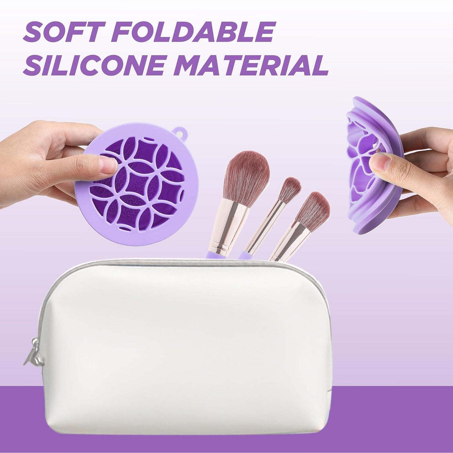 Makeup Brush Cleaner - Foldable Silicone Makeup Brush Cleaner Mat with Brush Storage Holder Makeup Brush Cleaning Bowl Cosmetic Brush Washing Tool for Cleaning Organizer and Drying (Purple and Purple)-GlimoraGlow