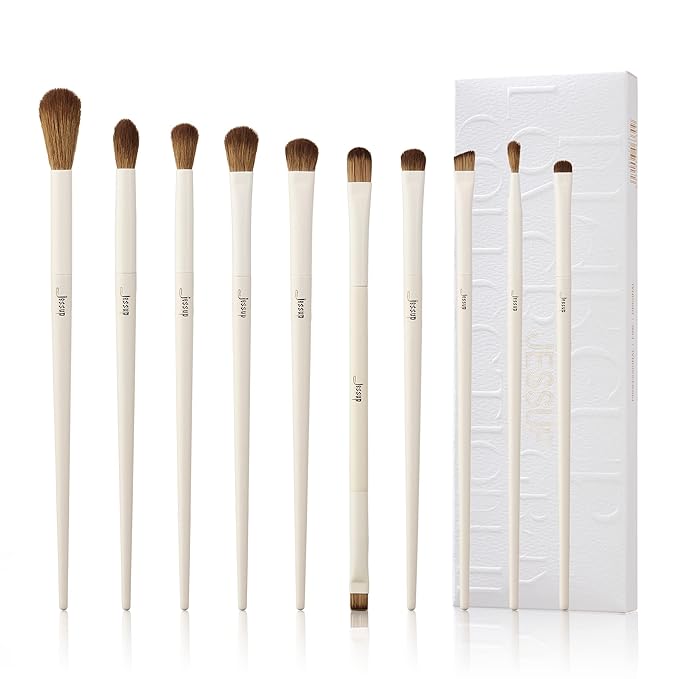 Jessup Precision Makeup Brushes 10Pcs Eye Makeup Brush Set Premium Synthetic Eyeshadow Concealer Eyeliner Eyebrow Blending Highlight Brush, Light Grey T330-GlimoraGlow