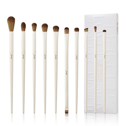 Jessup Precision Makeup Brushes 10Pcs Eye Makeup Brush Set Premium Synthetic Eyeshadow Concealer Eyeliner Eyebrow Blending Highlight Brush, Light Grey T330-GlimoraGlow