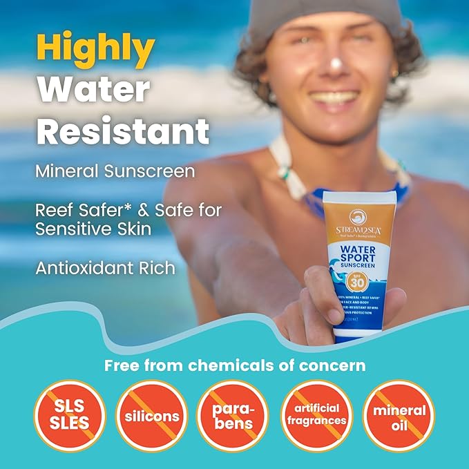 STREAM 2 SEA SPF 20 Biodegradable Mineral Sunscreen, 3 Fl oz Paraben Free Non Greasy and Moisturizing Reef Safe Sunscreen For Face and Body Protection Against UVA and UVB-GlimoraGlow