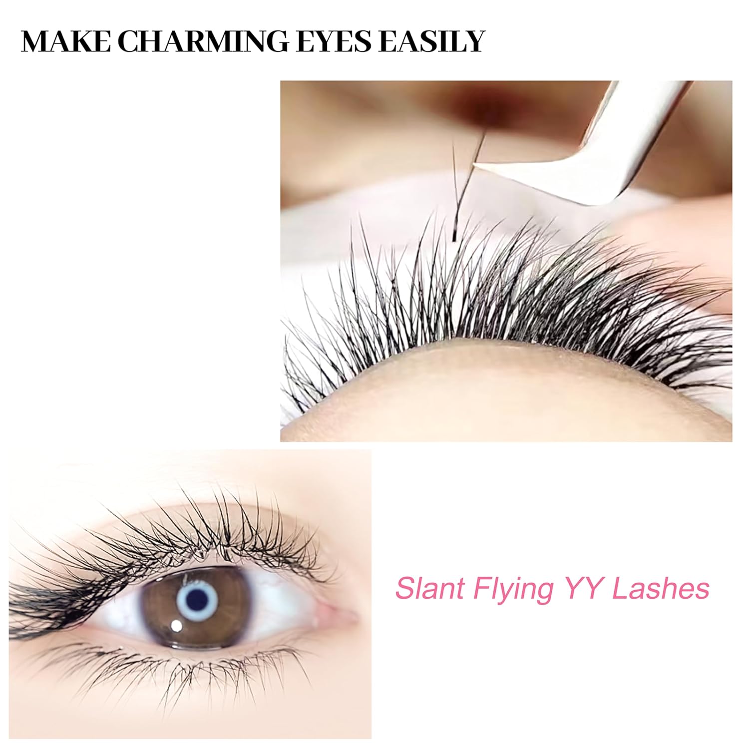 Lash Extensions Slant Flying YY Lashes 0.07mm Thickness Eyelash Extensions C Curl Lashes Mix 8-15mm Soft Lash Trays Natural Matte Black False Eyelashes(Slant Flying YY-0.07-C,8-15mm)-GlimoraGlow