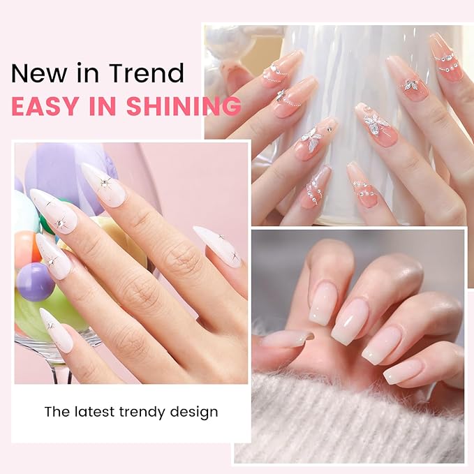 Jelly Gel Nail Polish Kit with U V Light, Hema-Free Milky Jelly White Pink Nude Orange Gel Polish Set with Base & Top Coat Chrome Nail Powder, 4 Colors Mini Salon Nail Art Starter Gift for Women Girl-GlimoraGlow