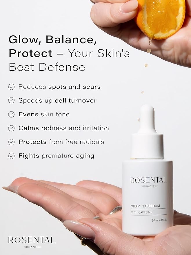 Organics Vitamin C Serum with Caffeine (30ml) – Hydrating Face Serum for Dark Spots, Acne Scars, Wrinkles – Brightening & Anti-Aging Facial Care – Natural Cosmetics – Made in Germany-GlimoraGlow