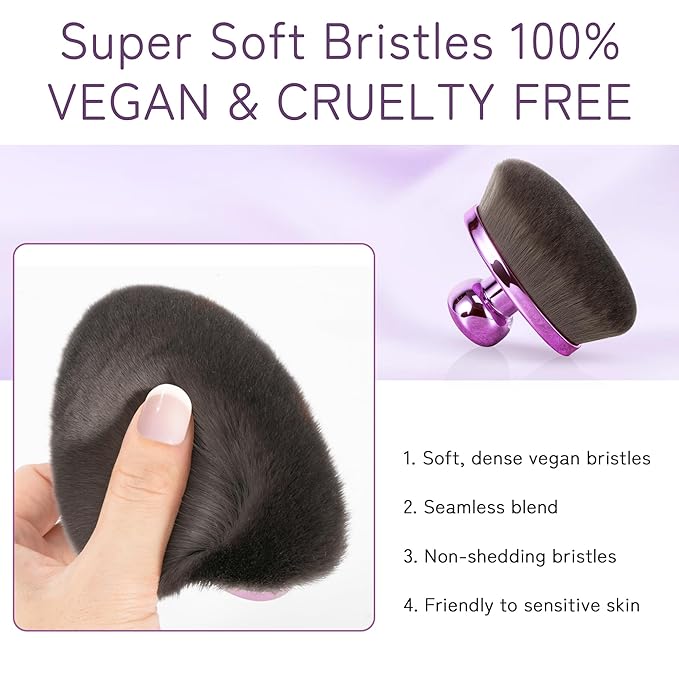 Extra Large Body Makeup Brush For Self Tanner, Leg Makeup &Bronzer Blend,116mm Oval-headed Kabuki Brush Provides More Even &Pretty Application, Sunscreen Face& Back Makeup Brush, Wet&Dry Use- Purple-GlimoraGlow