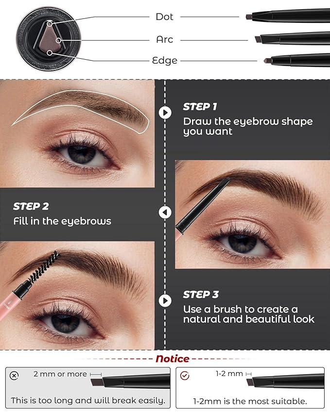 12Pcs Microblading Eyebrow Pencils Deep Brown Waterproof Eye Brow Pencil w/Eye Brow Razor & Scissors Kit 0.5mm Ultra-Fine Tip Creates Hair-Like Strokes for Women Effortless Natural Brows-GlimoraGlow