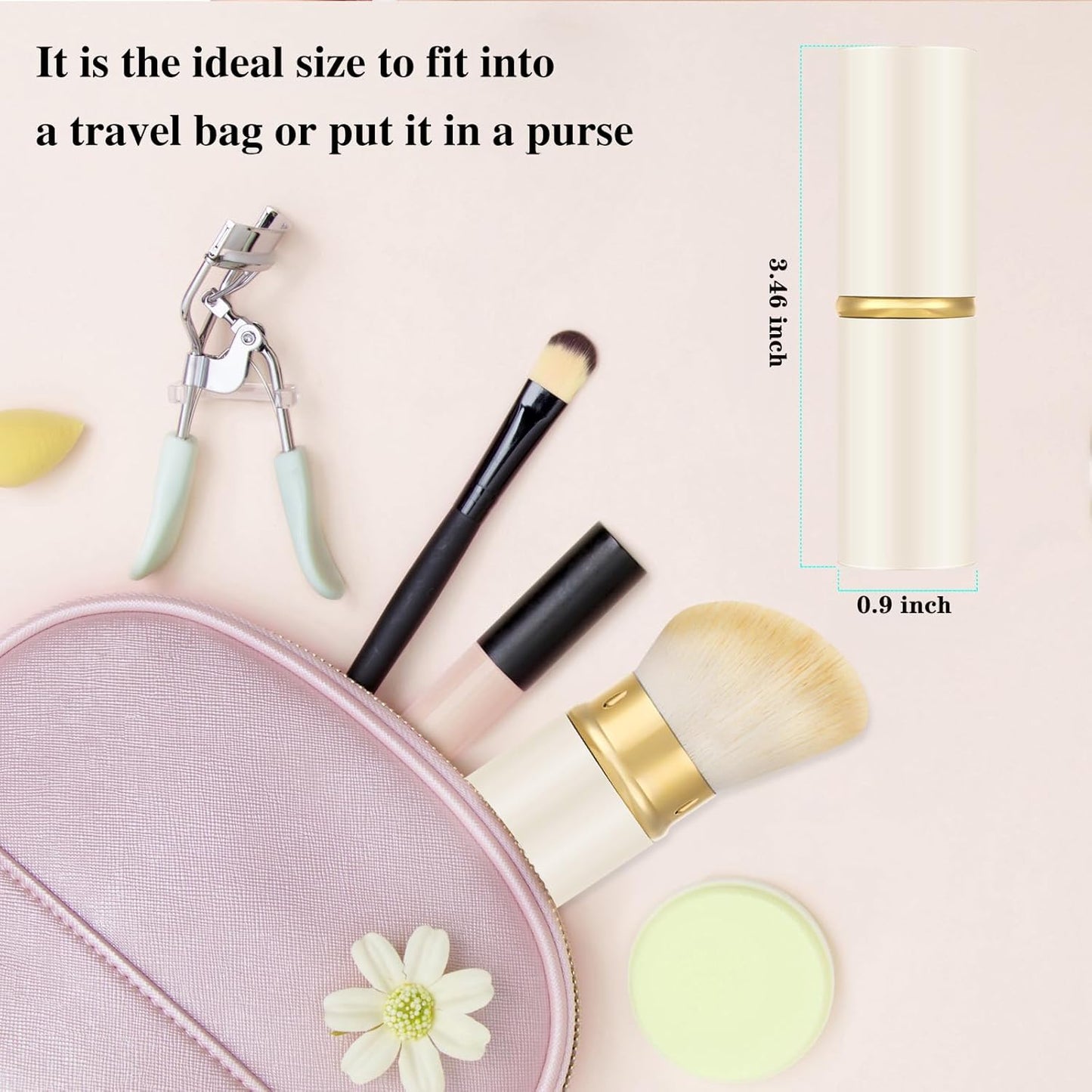 Falliny Retractable Kabuki Makeup Brush, Angled Travel Powder Foundation Blush Brush Makeup Brush for Blush, Sunscreen,Bronzer, Buffing, Concealer,Highlighter, Powder Cosmetics-GlimoraGlow