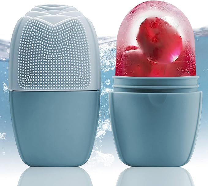 XHJRI Ice Face Roller Massager,Ice Cube Roller for Face, Eyes and Neck Naturally Conditioning and Skin Care,De-Puff Eye Bags,Reduce Migraine Pain,Reusable Massage Silicone Ice Mold (New Blue)-GlimoraGlow