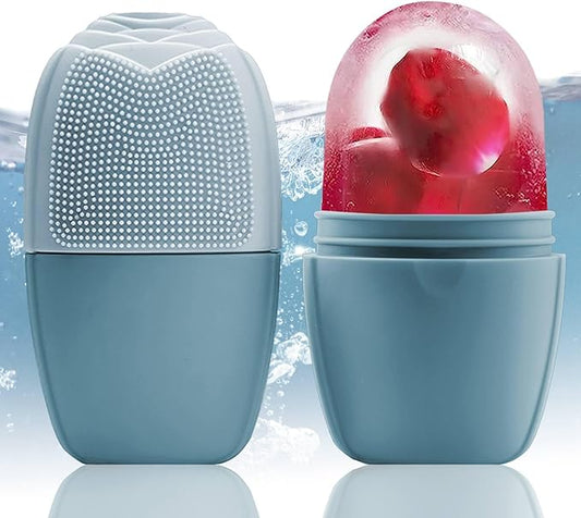 XHJRI Ice Face Roller Massager,Ice Cube Roller for Face, Eyes and Neck Naturally Conditioning and Skin Care,De-Puff Eye Bags,Reduce Migraine Pain,Reusable Massage Silicone Ice Mold (New Blue)-GlimoraGlow
