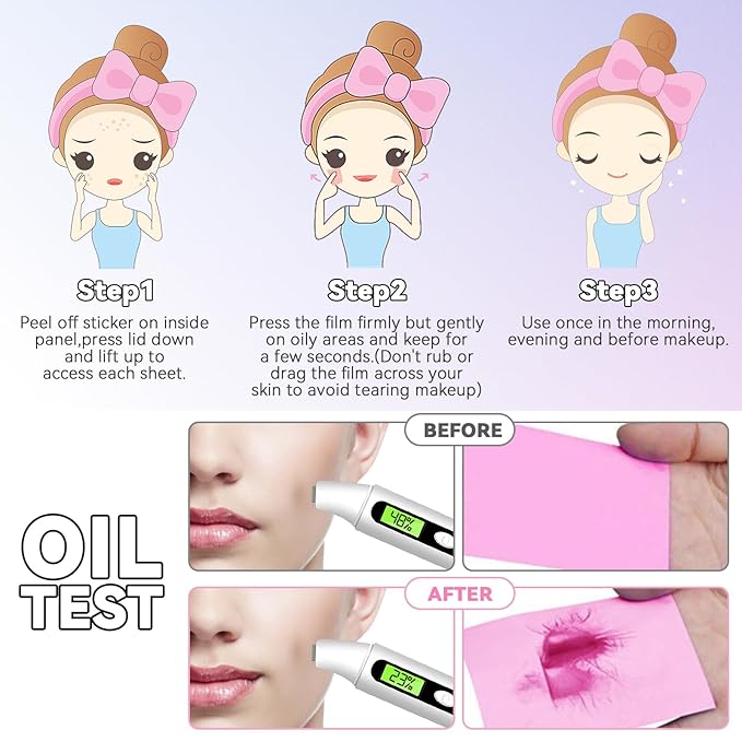 Oil Absorbing Tissues Oil Control Film, Oil Blotting Paper Same Series with Clean & Clear Oil Absorbing Facial Sheets for Oily Skin, 60 sheets Blue + 50 sheets Pink-GlimoraGlow