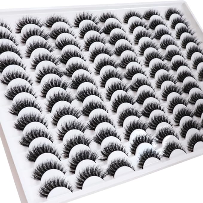 False Eyelashes 48 Pairs Faux Mink Lashes 14mm Wispy Lashes 3D Fluffy Cat Eye Lashes Pack Bulk Wholesale Strip Lashes(style 48-034)-GlimoraGlow
