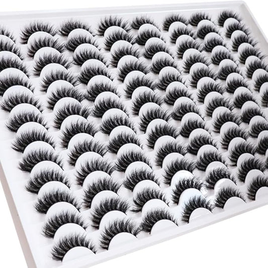 False Eyelashes 48 Pairs Faux Mink Lashes 14mm Wispy Lashes 3D Fluffy Cat Eye Lashes Pack Bulk Wholesale Strip Lashes(style 48-034)-GlimoraGlow