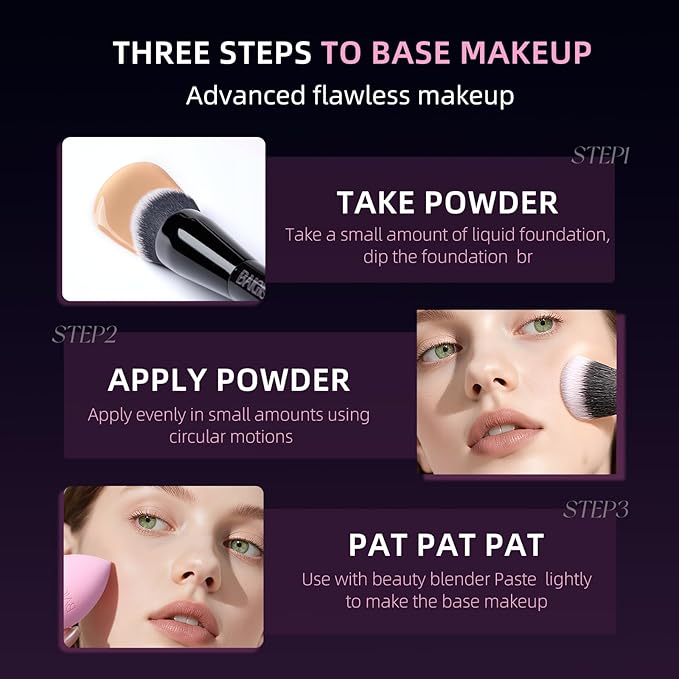 Makeup Brush Set, Flat Top Kabuki Brush Premium Foundation Brush for Liquid, Cream, and Powder with 2 Makeup Sponge for Foundation, Powder, Blush, and Concealer-GlimoraGlow