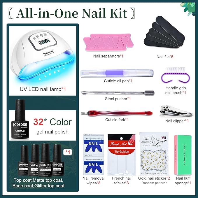 JODSONE 32 Colors Nail Polish Set With U V Light Manicure Nail Tools Nail Art Manicure Salon DIY at Home-GlimoraGlow