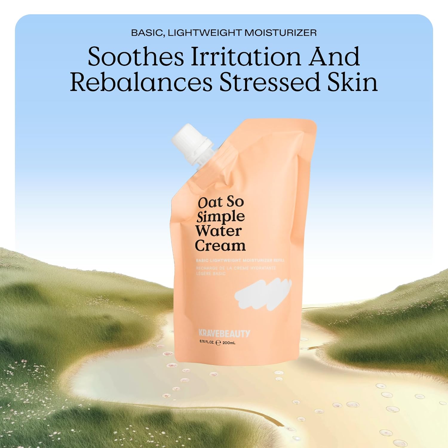 KraveBeauty Oat So Simple Water Cream Refill, Enriched With Oat & Squalane To Soothe & Lock In Moisture, Everyday Moisturizer, For All Skin Types, Vegan & Cruelty Free, 6.76 fl oz-GlimoraGlow