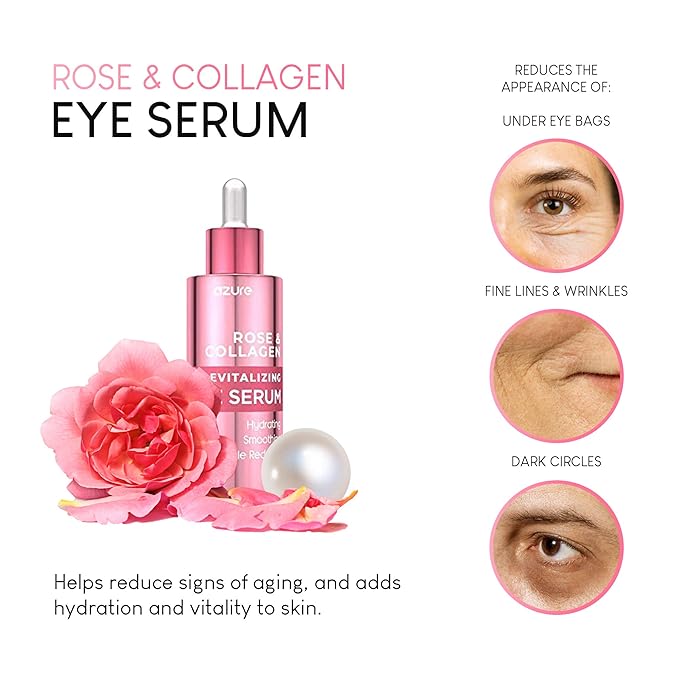 AZURE Rose & Collagen Revitalizing Eye Serum - Hydrating & Smoothing | Reduces Wrinkles, Fine Lines & Under Eye Bags | Minimize Signs of Aging | Made in Korea - 60mL-GlimoraGlow