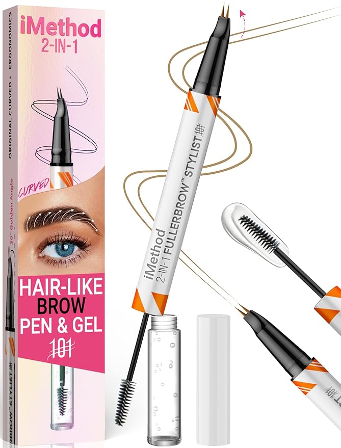 iMethod Curved Eyebrow Pen and Brow Gel Clear - Eyebrow Pencils for Women with Natural Hair Like Strokes, Eyebrow Makeup for All-Day Defined, Waterproof, Smudge-proof, Blonde-GlimoraGlow