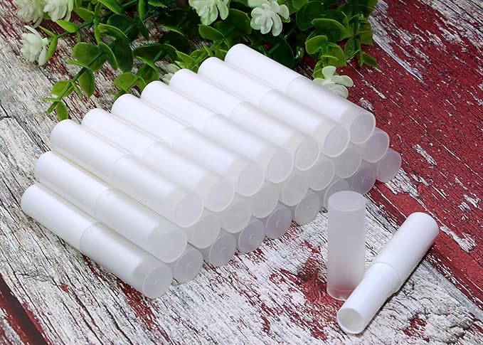 0.14oz Empty Flavored Lip Balm Container Tubes Plastic Homemade Moisturizing Lip Stick with Caps Bulk Fit for Women Adult DIY Making Supplies, 25 Count (White)-GlimoraGlow