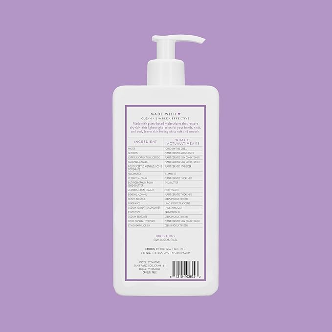 Native Body Lotion Contains Naturally Derived Plant-Based Moisturizers for Women and Men | Restores Dry Skin, Lilac & White Tea, 16.5 fl oz-GlimoraGlow
