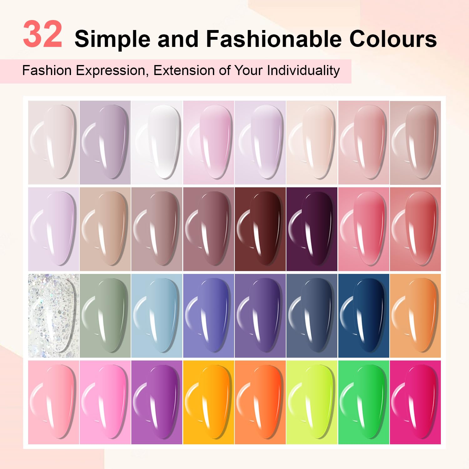 JODSONE 36 Pieces Easy to Apply Gel Nail Polish Kit with U V Light Base Coat Top Matte Glitter Gel Polish for Salon and Home Use-GlimoraGlow
