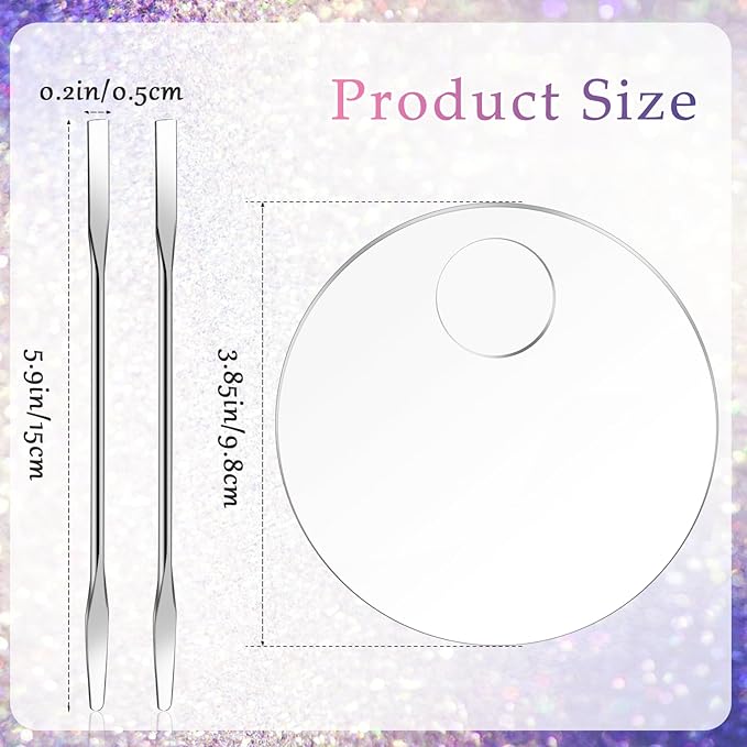 2 Pcs Makeup Palette Tray Clear Makeup Mixing Tray Cosmetic Palette Acrylic with 2 Pcs Spatula Tool Foundation Mixing Palette Cosmetic Palette for Mixing for Nail Art Foundation Shadow-GlimoraGlow