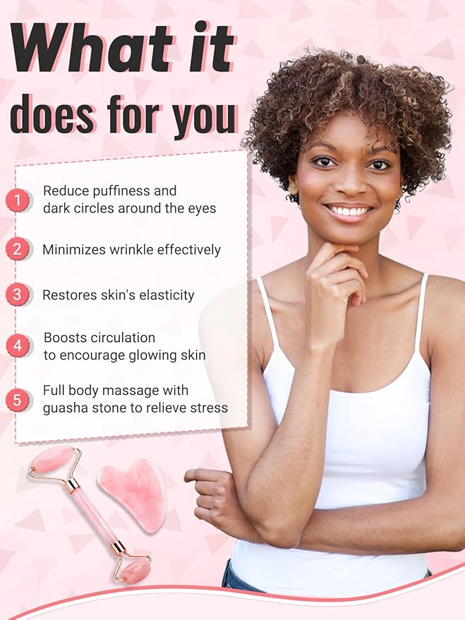 Gua Sha Face Roller Tools: Jade Roller Facial Tools for Skin Care - Facial Massager for Face, Eyes, Neck, Relieve Fine Lines and Wrinkles-GlimoraGlow