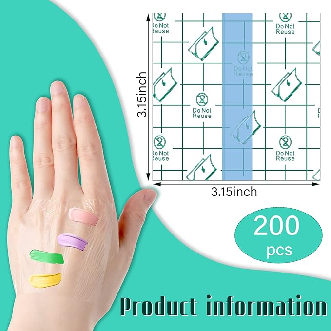 200 Pieces Makeup Hand Palette Single Use Makeup Mixing Palette Disposable Foundation Mixing Tray Adhesive Artist Cosmetic Makeup Palette Waterproof Makeup Tape for Women Girl (3.15 x 3.15 Inch)-GlimoraGlow