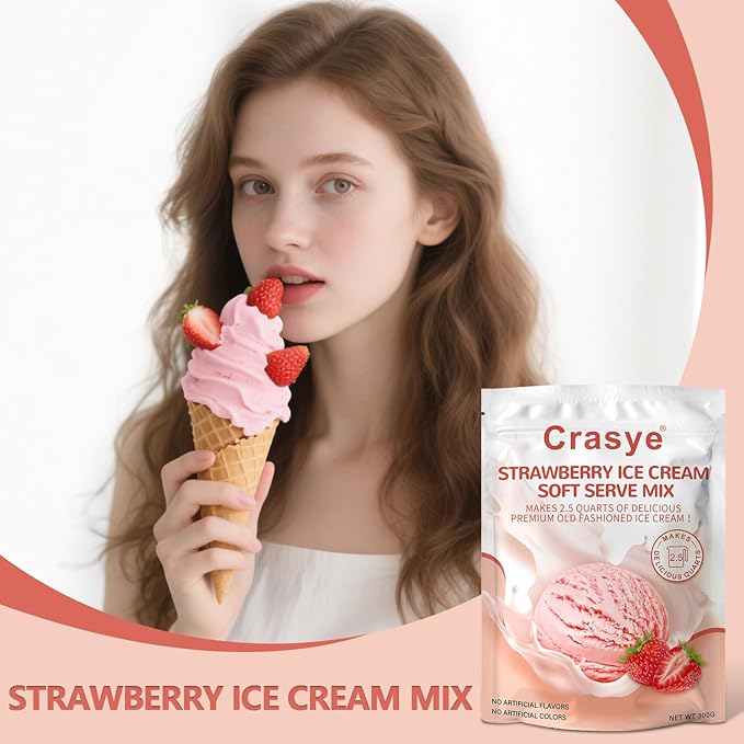 Ice Cream Mix Strawberry Soft Serve Mix Soft Serve Mixes Base Powder Homemade for Ice Cream Maker Machine - 10 Ounce-GlimoraGlow