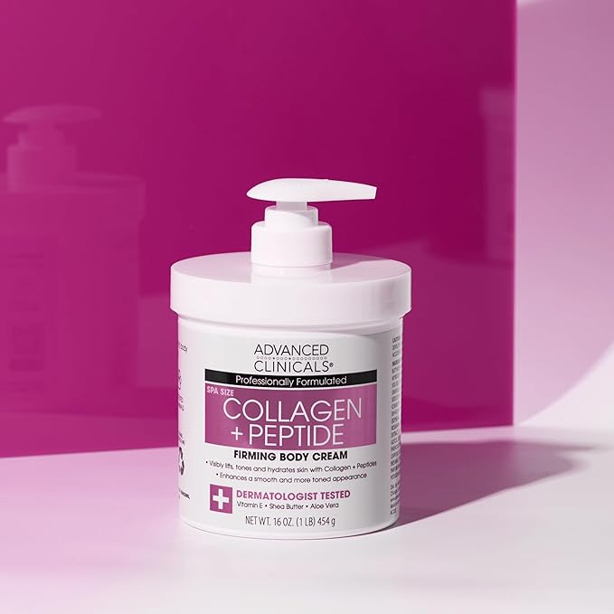 Advanced Clinicals Collagen Peptides Body Lotion & Face Moisturizer | Peptide Infused Collagen Lotion For Women & Men Helps Improve Look Of Crepey Skin, Wrinkles, & Uneven Dry Skin Texture, 16 Ounce-GlimoraGlow