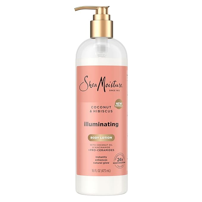 SheaMoisture Illuminating Body Lotion with Coconut Oil, Hibiscus, Niacinamide and Pro-Ceramides, Instantly Enhancing Skin's Natural Glow, 24H Moisturizing 16 oz-GlimoraGlow