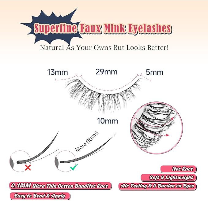 Lashes Natural Look False Eyelashes Wispy 13mm Eye Lashes Pack with Thin Cotton Band C Curl Fake Eyelashes 3D Volume For Daily Siligli Lash 7 Pair-GlimoraGlow