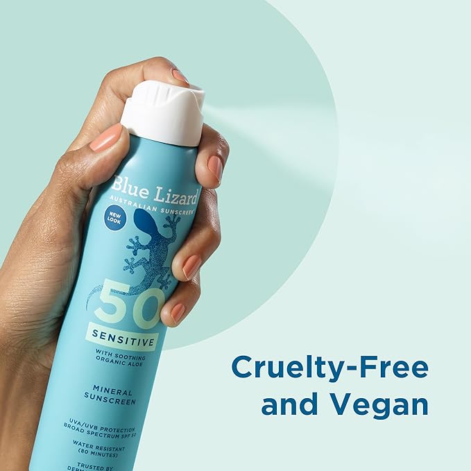 Blue Lizard Sensitive Mineral SPF 50 Spray, Dermatologist-Recommended Brand, Broad-Spectrum UVA/UVB Protection, Water-Resistant, Zinc Oxide Formula, 5 oz-GlimoraGlow