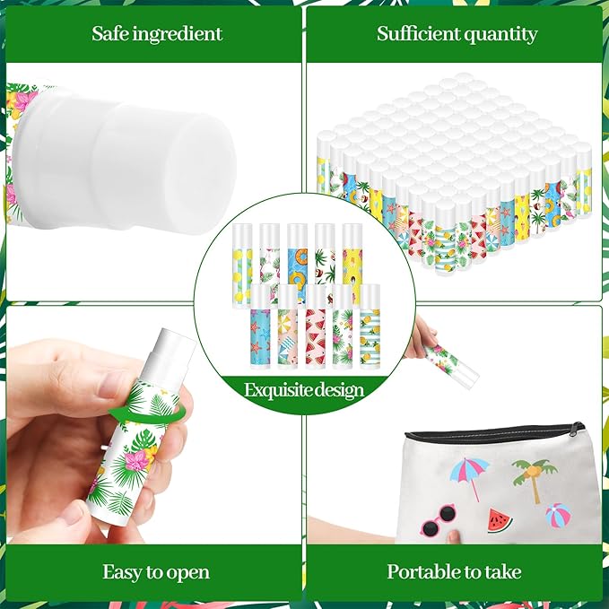 100 Pcs Summer Lip Balm Bulk Moisturizing Lip Balm Jasmine Flavor Lip Balms Cream Tropical Hawaiian Beach Luau Party Lip Care Product for Stocking Stuffers Beauty Gifts Women Men-GlimoraGlow