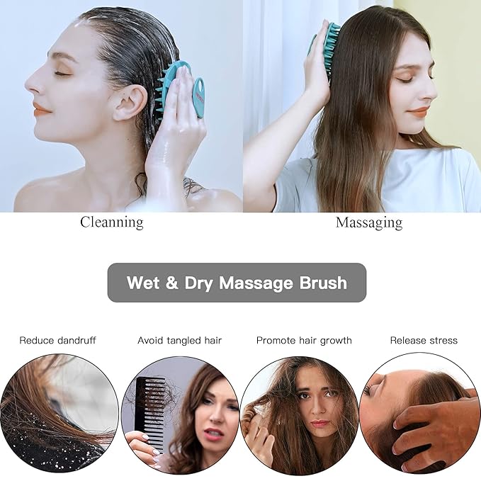 INNERNEED Scalp Massager Shampoo Brush, Wet & Dry Manual Scalp Care Head Scrubber Hair Washing, Soft Silicone Bristles, for Hair Growth, Dandruff Removal (Dark Green)-GlimoraGlow