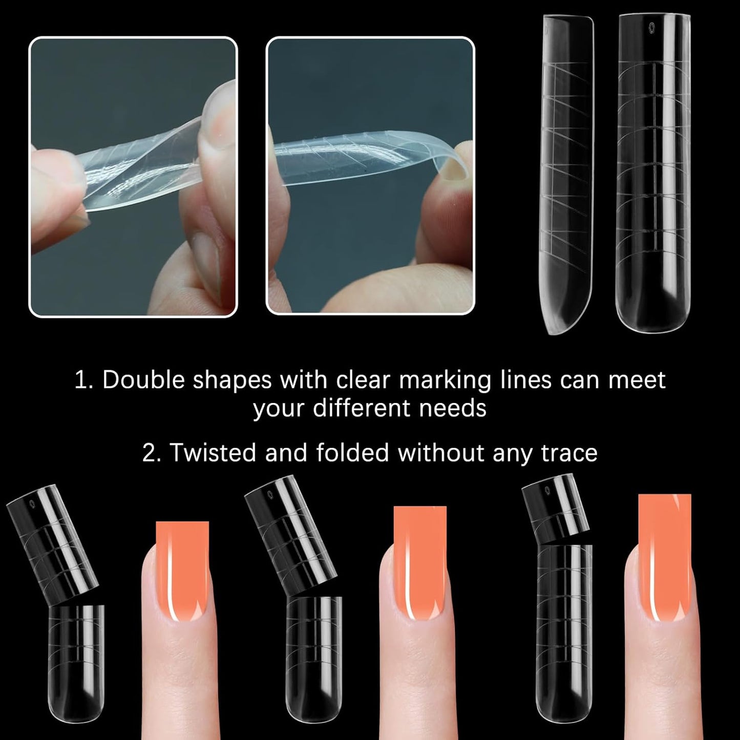 120 Pcs Poly Extension Gel Dual Nail Forms - Long U-Shaped Thickened Coffin Nail Molds for Gel Manicure & Salon DIY at Home-GlimoraGlow