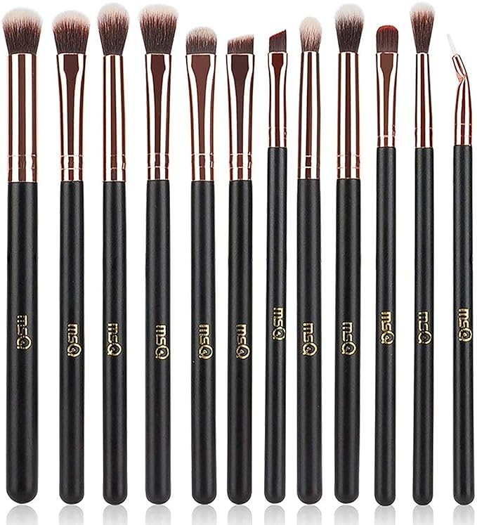 MSQ Eye Makeup Brushes 12pcs Rose Gold Eyeshadow Makeup Brushes Set with Soft Synthetic Hairs & Real Wood Handle for Eyeshadow, Eyebrow, Eyeliner, Blending(without bag)-GlimoraGlow