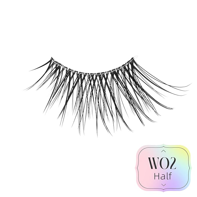 Half Lashes Natural Wispy Corner 3/4 False Eyelashes Clear Band Lashes W02-GlimoraGlow