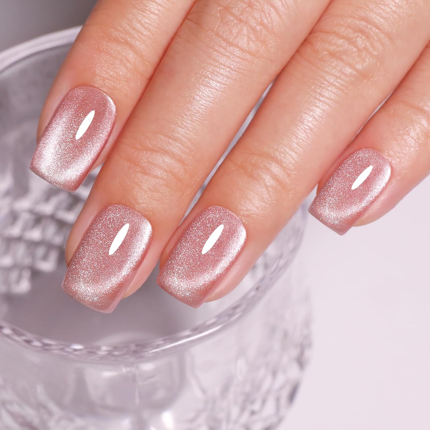 Imtiti Cat Eye Gel Nail Polish, Light Nude Pink Holographic Magnetic Crystal Nail Gel Polish With Magnet Glittery Galaxy Spring Summer Kit Soak Off UV Led 10ML-GlimoraGlow