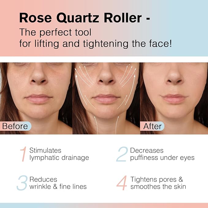 Raffaello Jade Roller - Natural Pink Facial Roller, Redness Reducing Massager for Face, Eyes, Neck - Rose Quartz-GlimoraGlow