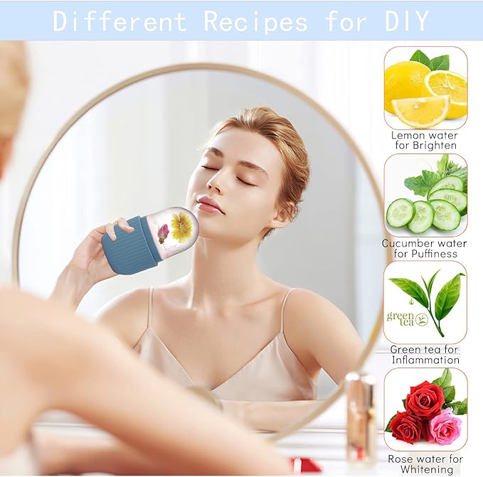 XHJRI Ice Face Roller Massager,Ice Cube Roller for Face, Eyes and Neck Naturally Conditioning and Skin Care,De-Puff Eye Bags,Reduce Migraine Pain,Reusable Massage Silicone Ice Mold (Blue)-GlimoraGlow