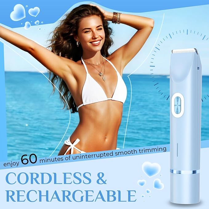 2025 New 2-in-1 Electric Bikini Trimmer for Women - Dual Head Electric Razor,Waterproof Painless Bikini Shaver, Pubic Hair Trimmer for Private Area & Body Hair, Blue-GlimoraGlow