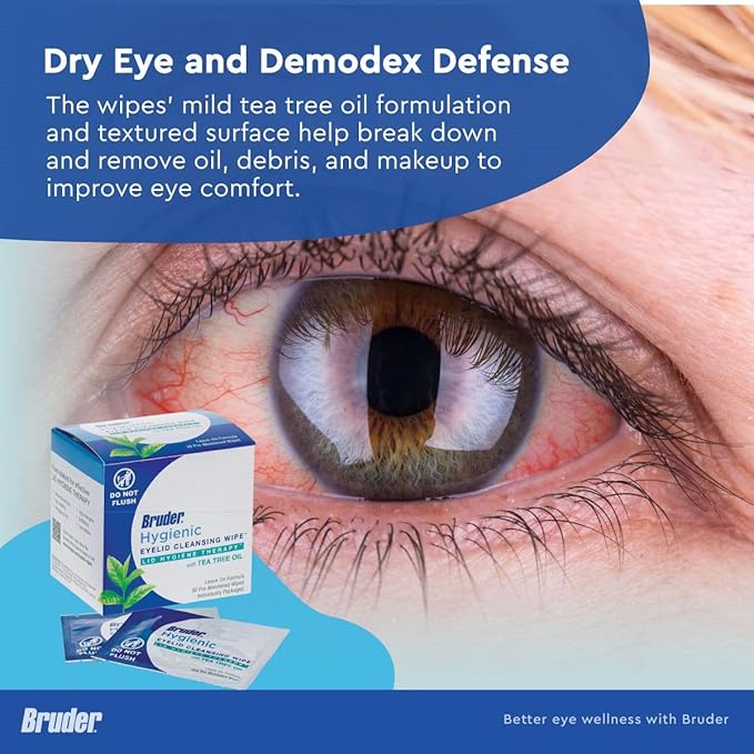 Hygienic Eyelid Cleansing Wipes with Tea Tree Oil l Relief from Demodex l Pre-Moistened, Rinse-Free Exfoliating Wipes Remove Excess Oil and Debris from Eyelids & Lashes l 30 Count Box-GlimoraGlow