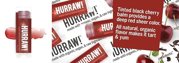 Hurraw! Black Cherry Tinted Lip Balm, 5 Pack: (Sheer Red Tint) Organic, Certified Vegan, Cruelty and Gluten Free. Non-GMO, 100% Natural Ingredients. Bee, Shea, Soy and Palm Free. Made in USA-GlimoraGlow