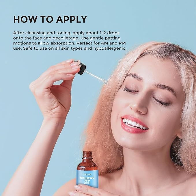 Hyaluronic Acid Serum for Face Anti Aging, Fine Lines, Dark Spots, & Dry Skin - Hydrating Facial Serum - Best Face Serum for Moisturizing and Wrinkle Reducing, 1 fl oz-GlimoraGlow